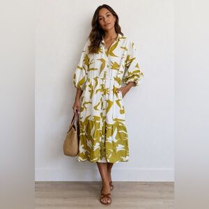 NAOO Ivory and Mustard Patterned Women's Dress Size XL